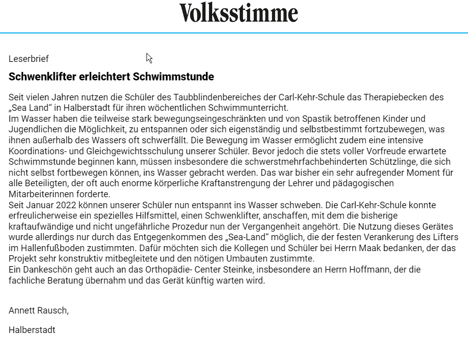 erschienen in Volksstimme Harz, 07.03.2022