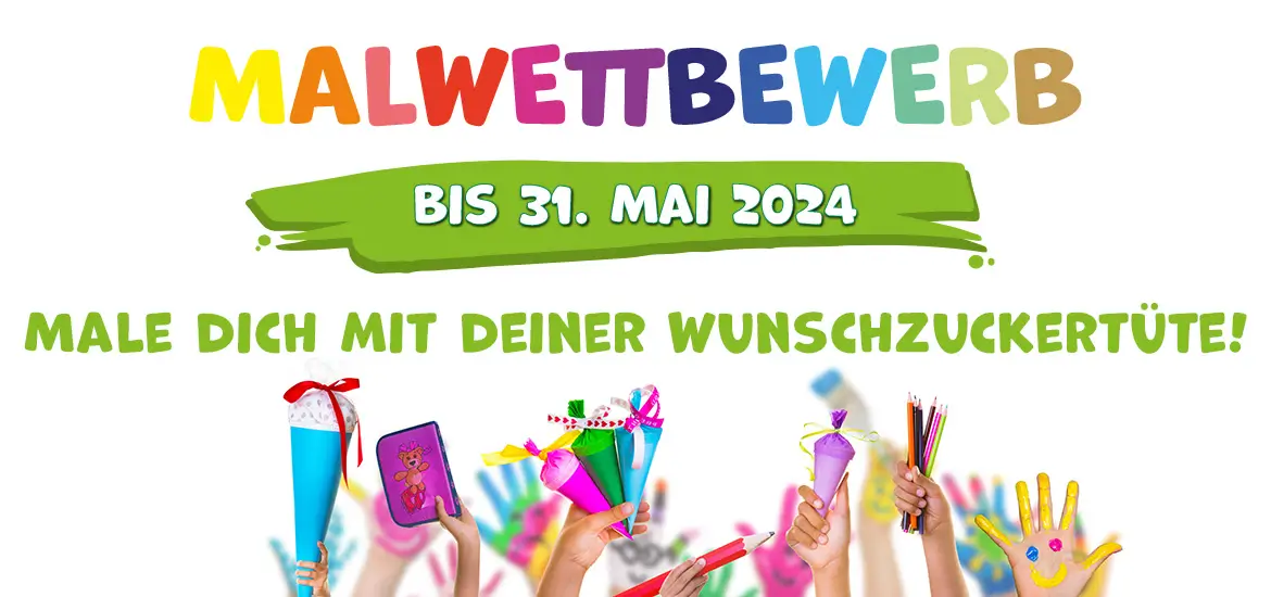 Banner Malwettbewerb bis zum 31. Mai. Male dich mit deiner Wunschzuckertüte